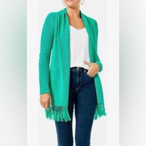 Lilly Pulitzer Cardigan Tatum Long Fringe Hem Everglades Green NWT XXL